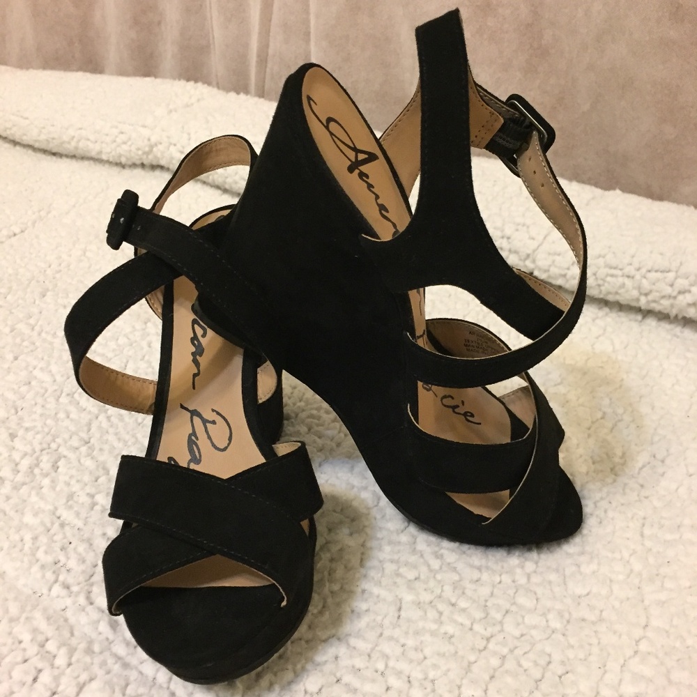 American Rag Rachey Platform Wedges - Black Suede